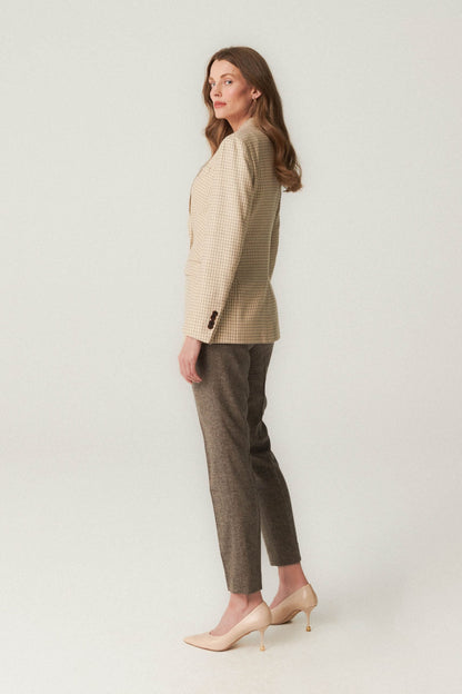 Veste à carreaux en laine/soie/cachemire