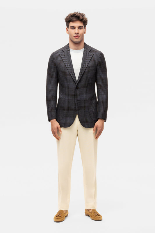 Dark navy checked silk blazer