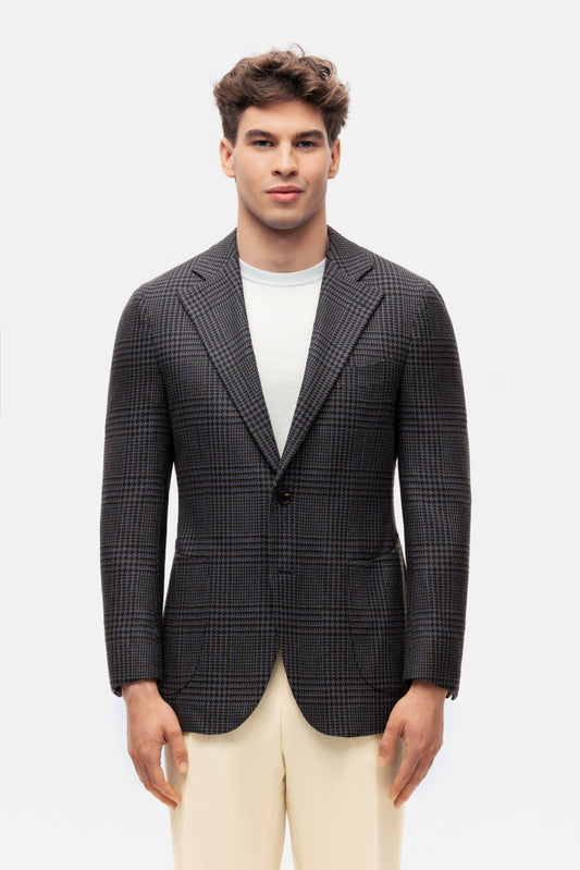 Dark navy checked silk blazer
