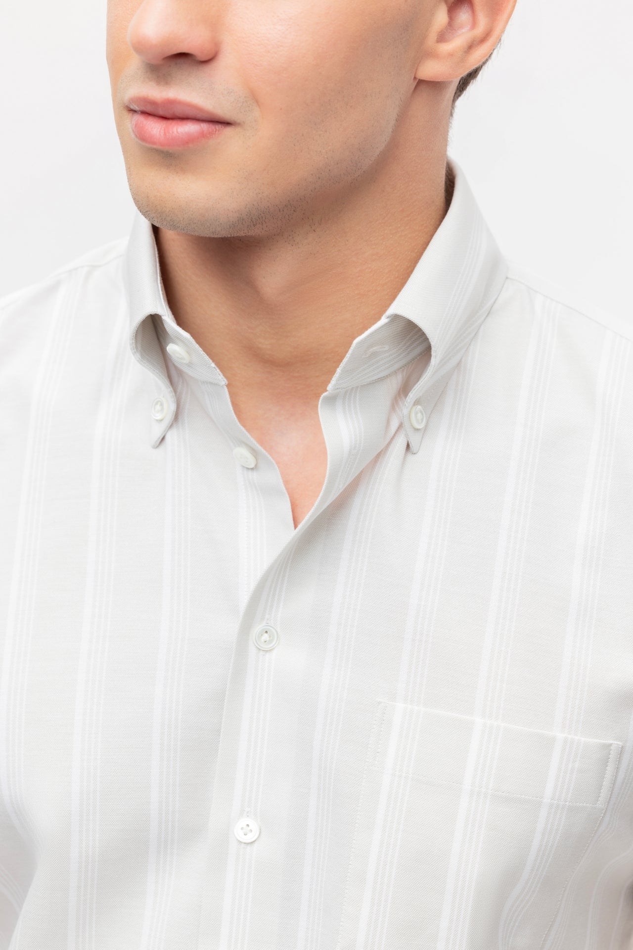 Light beige OCBD shirt with white stripes