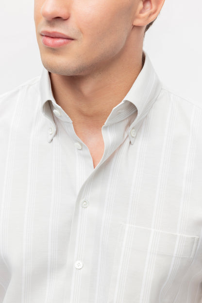 Light beige OCBD shirt with white stripes