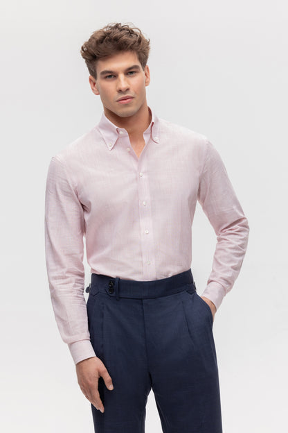 Chemise en coton et lin à rayures rouges, roses et blanches
