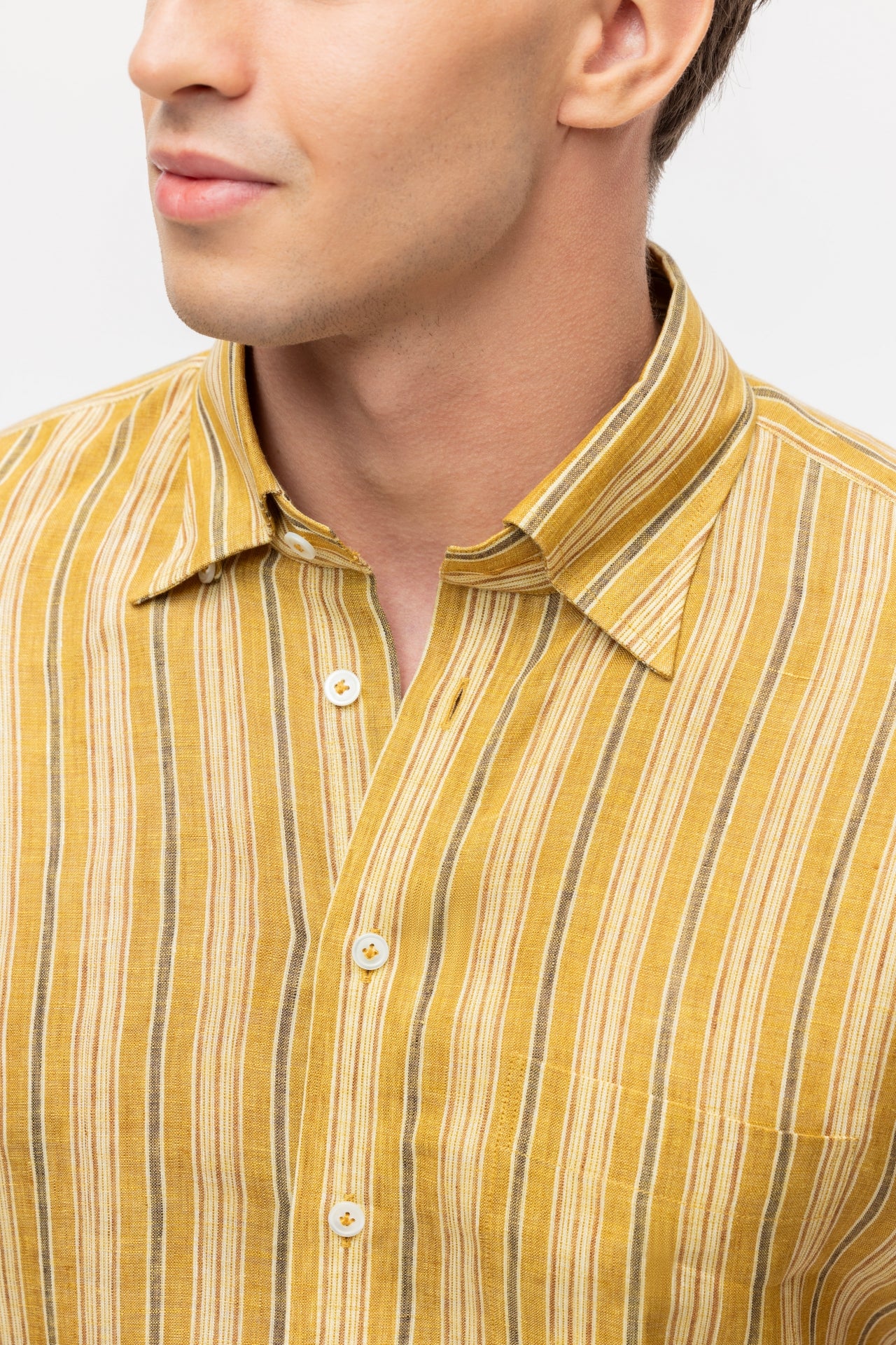 Hidden button-down collar striped linen shirt Herse Hidden button-down collar striped linen shirt Herse