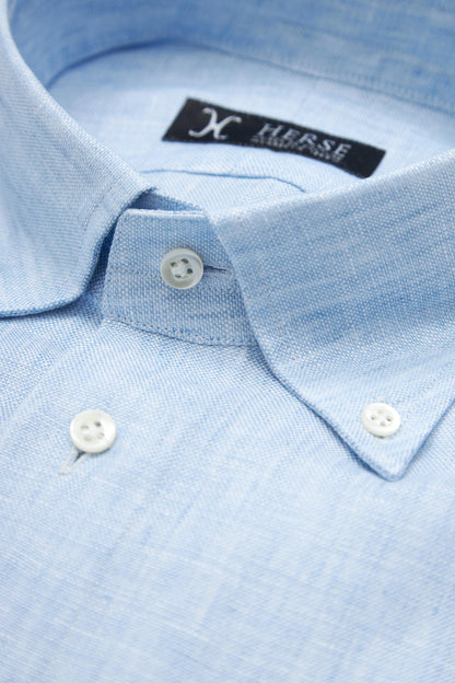 Chemise boutonnée en lin bleu clair