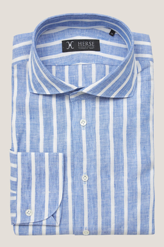 Chemise rayée en lin à col italien