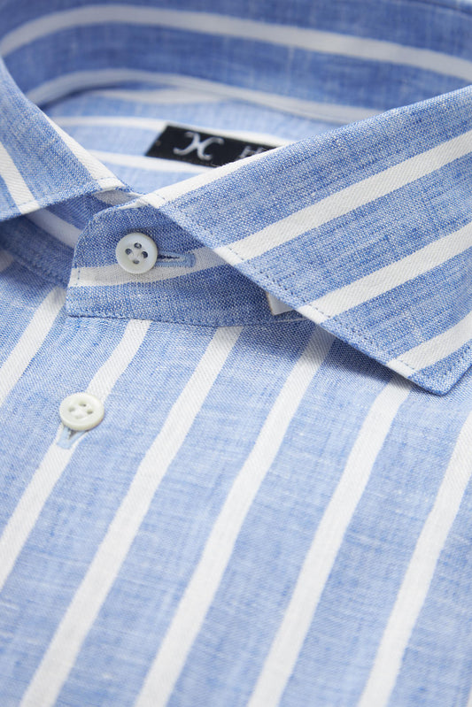 Chemise rayée en lin à col italien