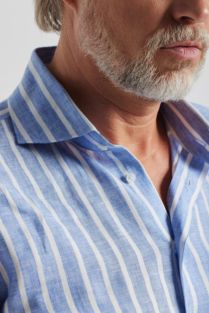 Chemise rayée en lin à col italien