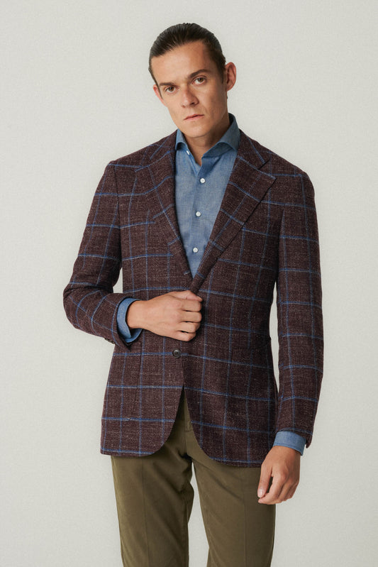 Veste à carreaux bordeaux