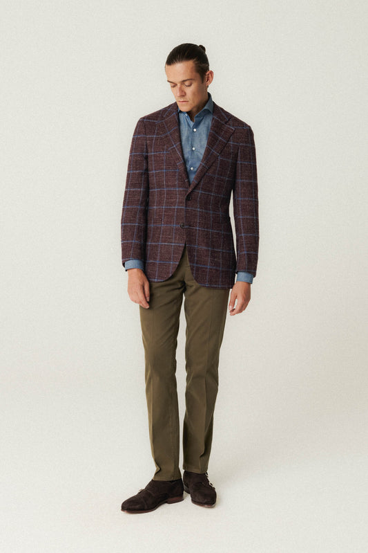 Veste à carreaux bordeaux