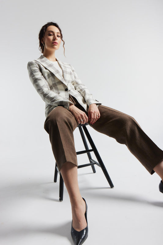 Veste Ferla à carreaux blancs et marron