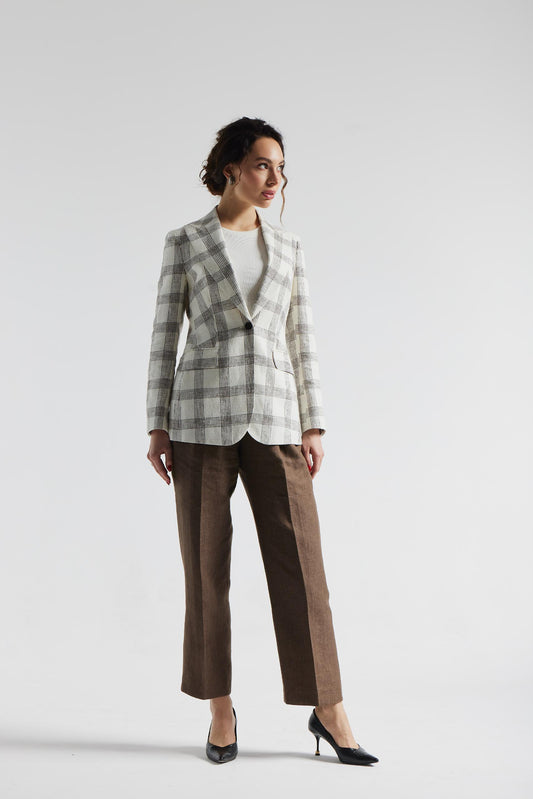 Veste Ferla à carreaux blancs et marron