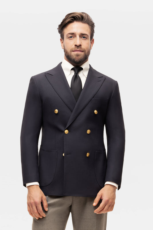 Navy blue double-breasted iTravel blazer