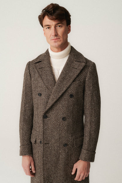 Manteau en laine d'Ulster à chevrons non teint