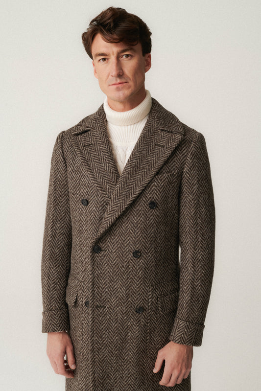 Undyed Herringbone Ulster Wool Coat