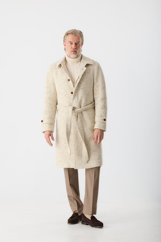 Manteau raglan en tweed Donegal beige clair