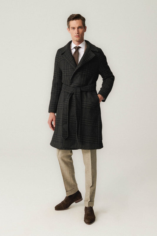 Green PoW Checked Raglan Coat
