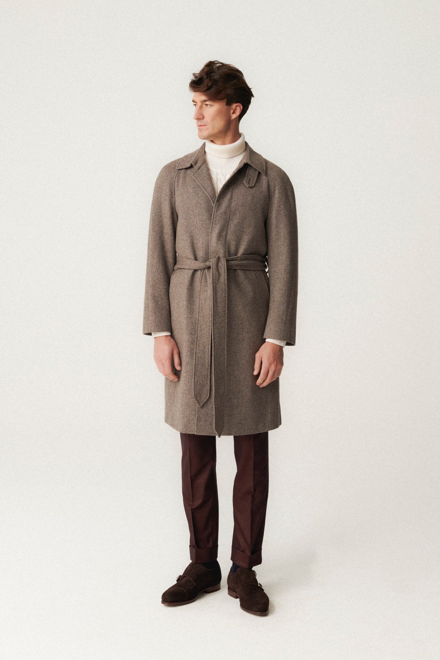 Szaro-brązowy wełniany płaszcz raglanowy