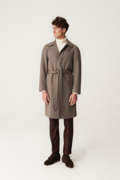 Szaro-brązowy wełniany płaszcz raglanowy