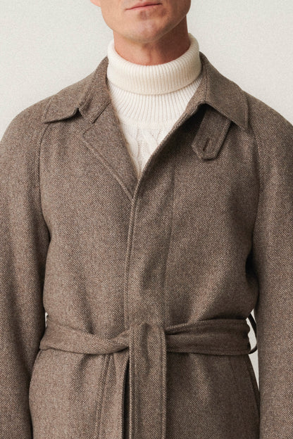 Szaro-brązowy wełniany płaszcz raglanowy