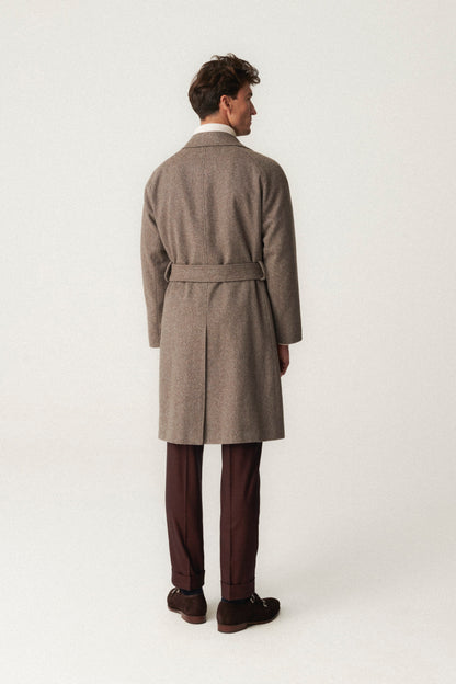 Szaro-brązowy wełniany płaszcz raglanowy