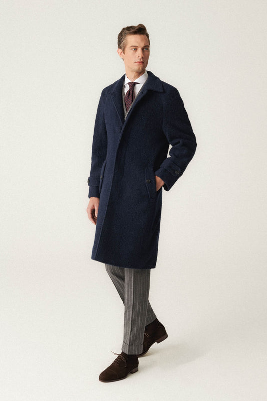 Navy blue wool coat 'Teddy Bear'