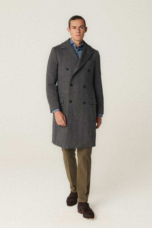 Manteau en laine d'Ulster gris à motif à chevrons