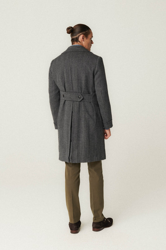 Manteau en laine d'Ulster gris à motif à chevrons