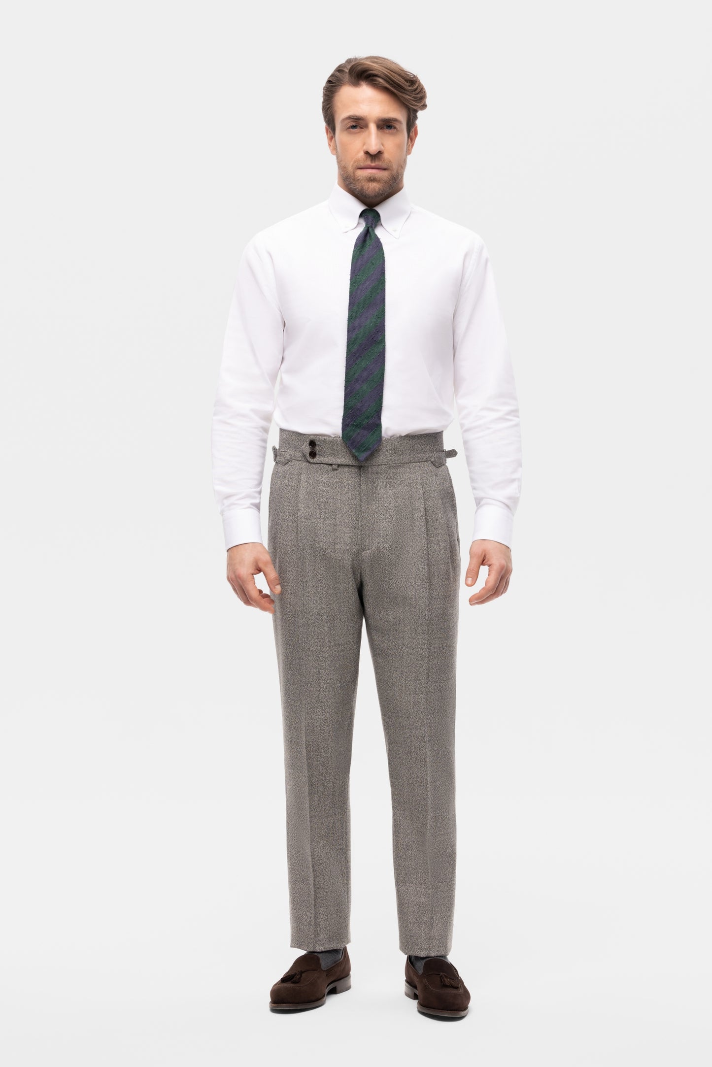 Navy blue houndstooth 4-ply trousers