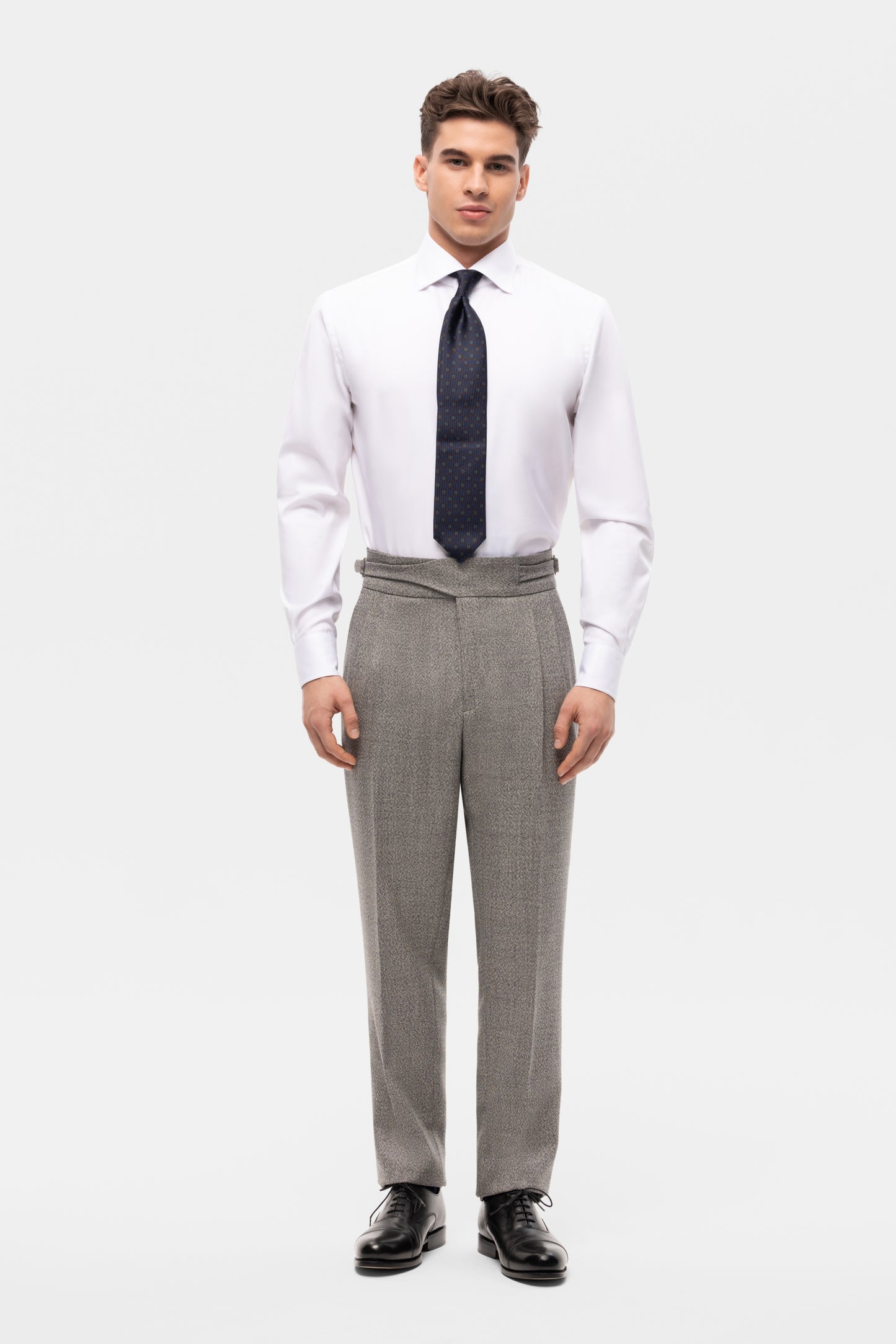Navy blue houndstooth 4-ply trousers