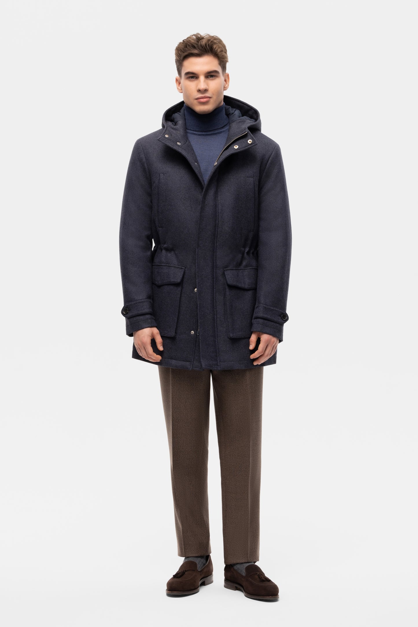 Navy blue padded flannel jacket