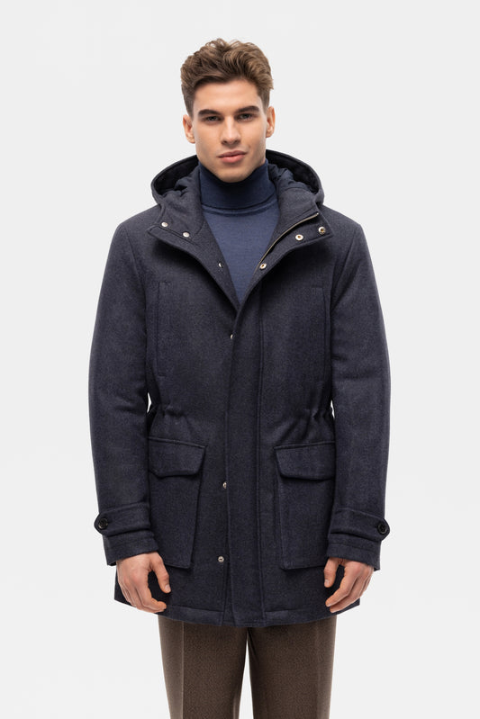 Navy blue padded flannel jacket