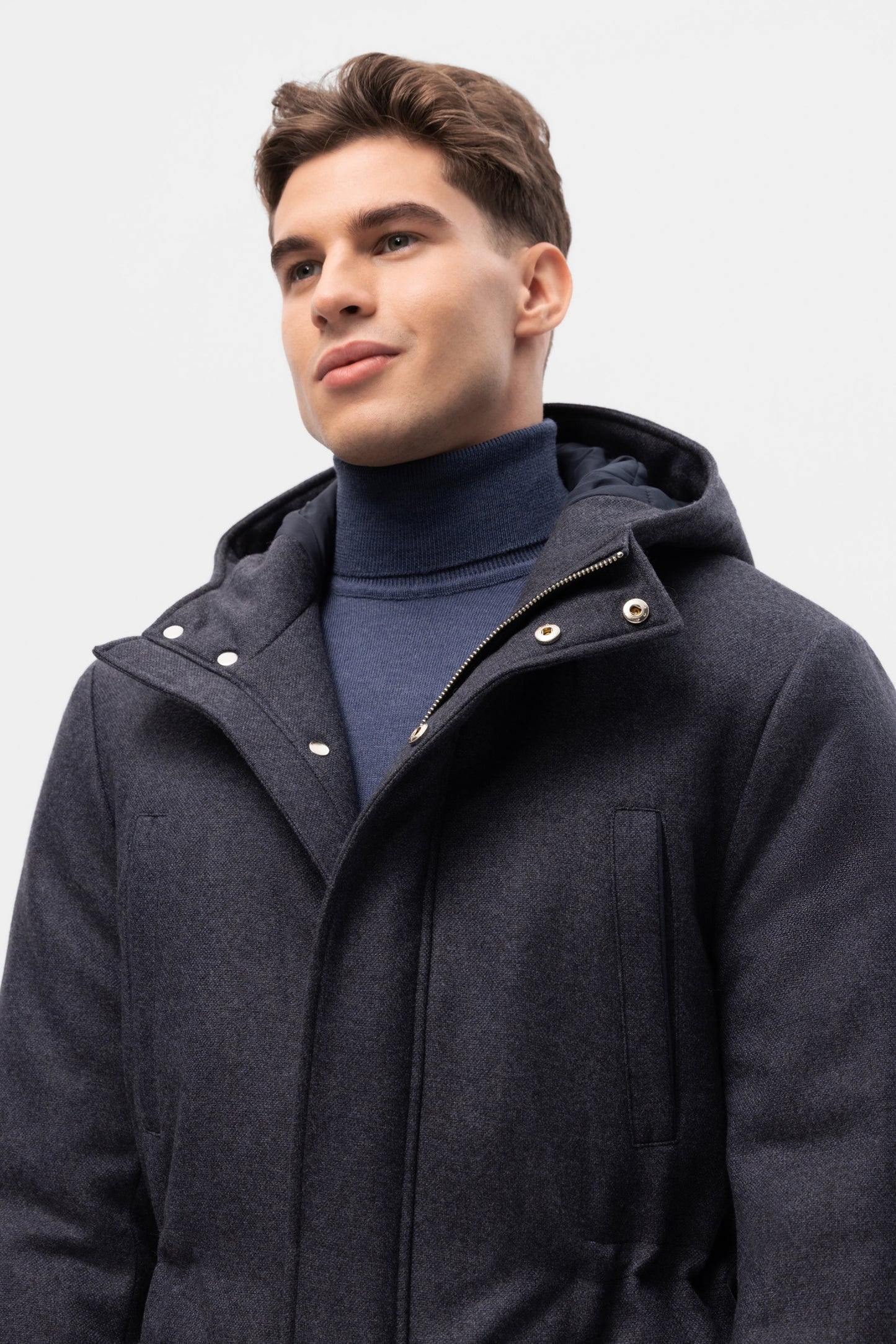 Navy blue padded flannel jacket