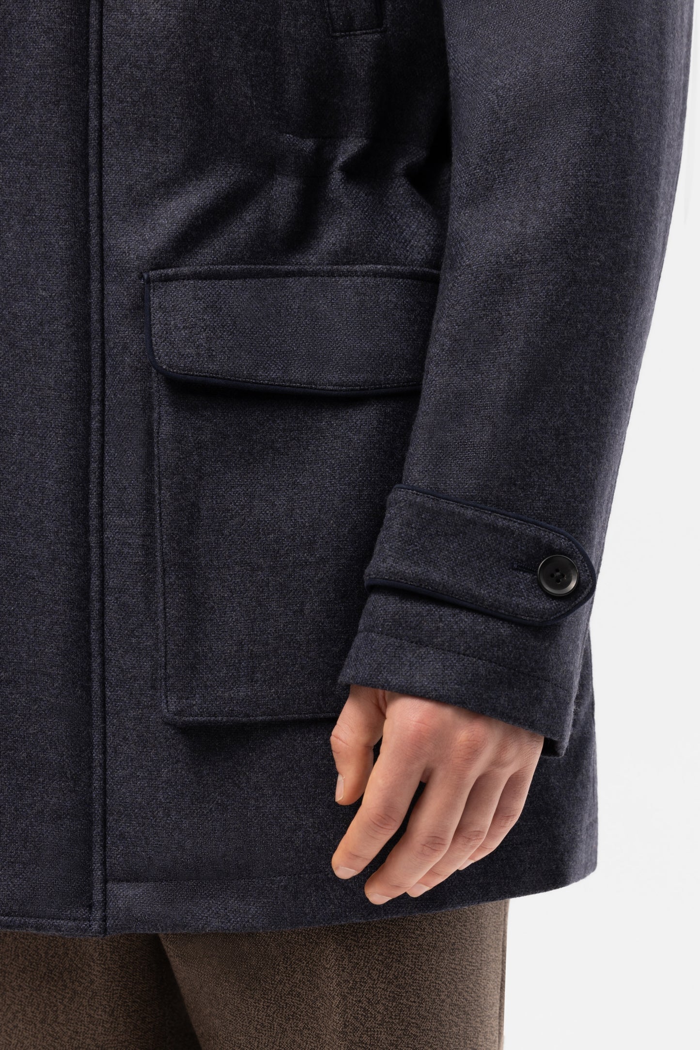 Navy blue padded flannel jacket