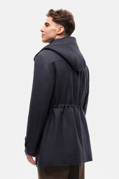 Navy blue padded flannel jacket