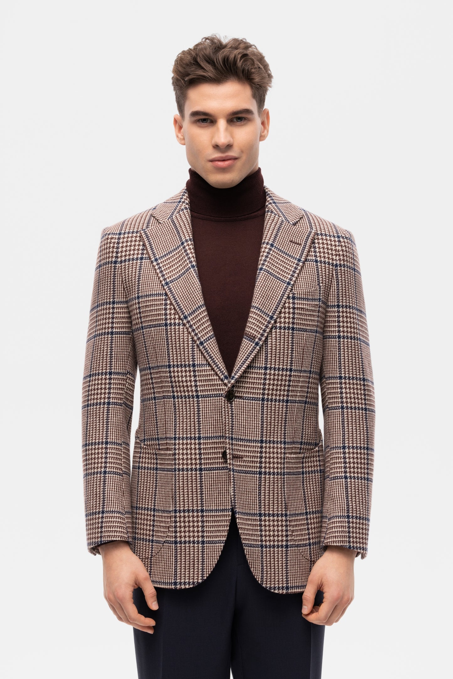 Bordowo-niebieska marynarka w kratę PoW