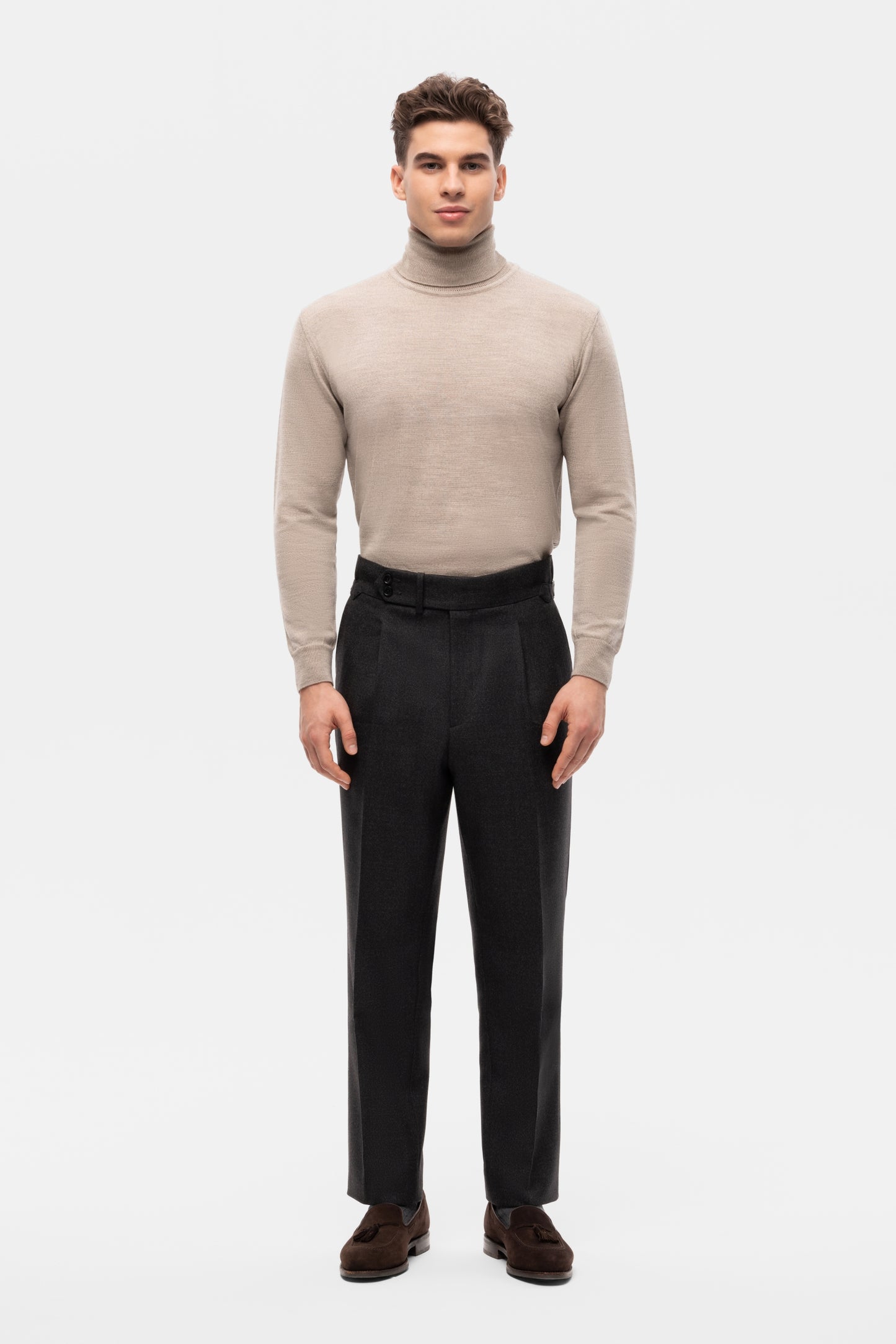 Navy blue houndstooth 4-ply trousers