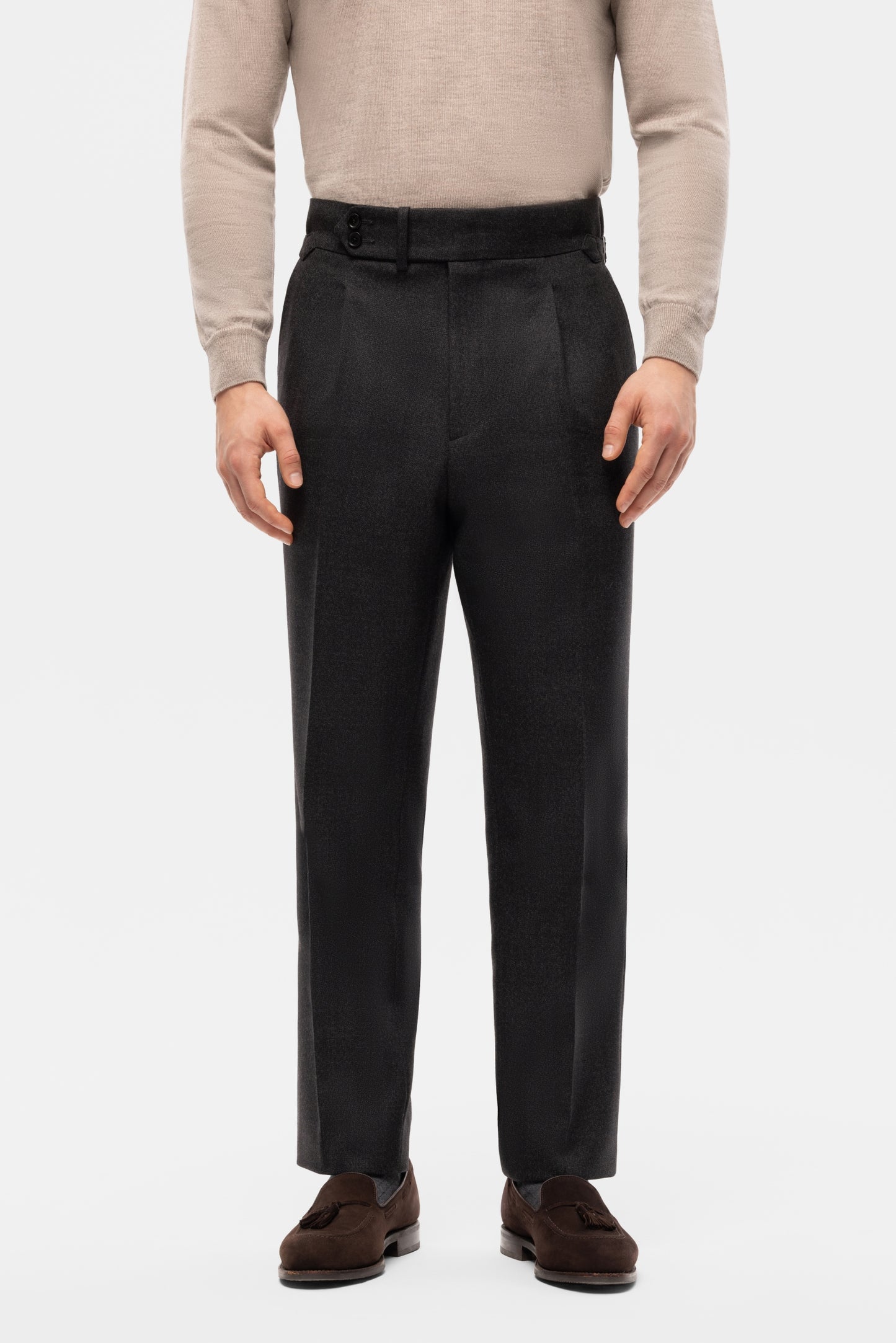 Navy blue houndstooth 4-ply trousers