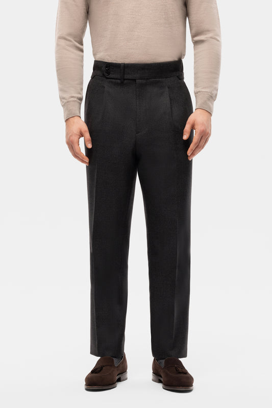 Grafitowe spodnie wełniane z jedną zakładką