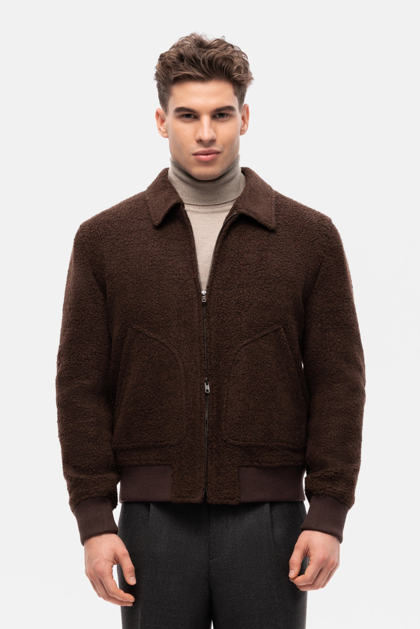 Blouson aviateur en laine non teinte