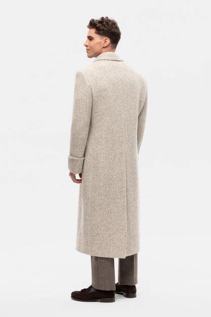 Beige and grey oversized double-breasted overcoat