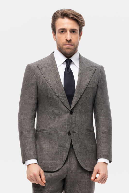 Szary garnitur z wełny w kratę Glencheck