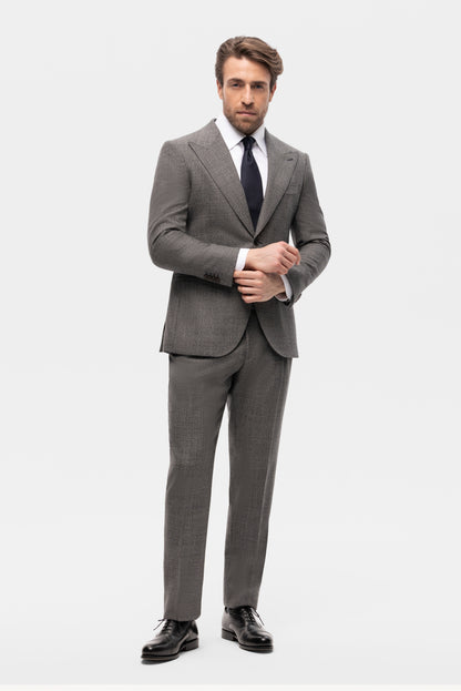 Szary garnitur z wełny w kratę Glencheck