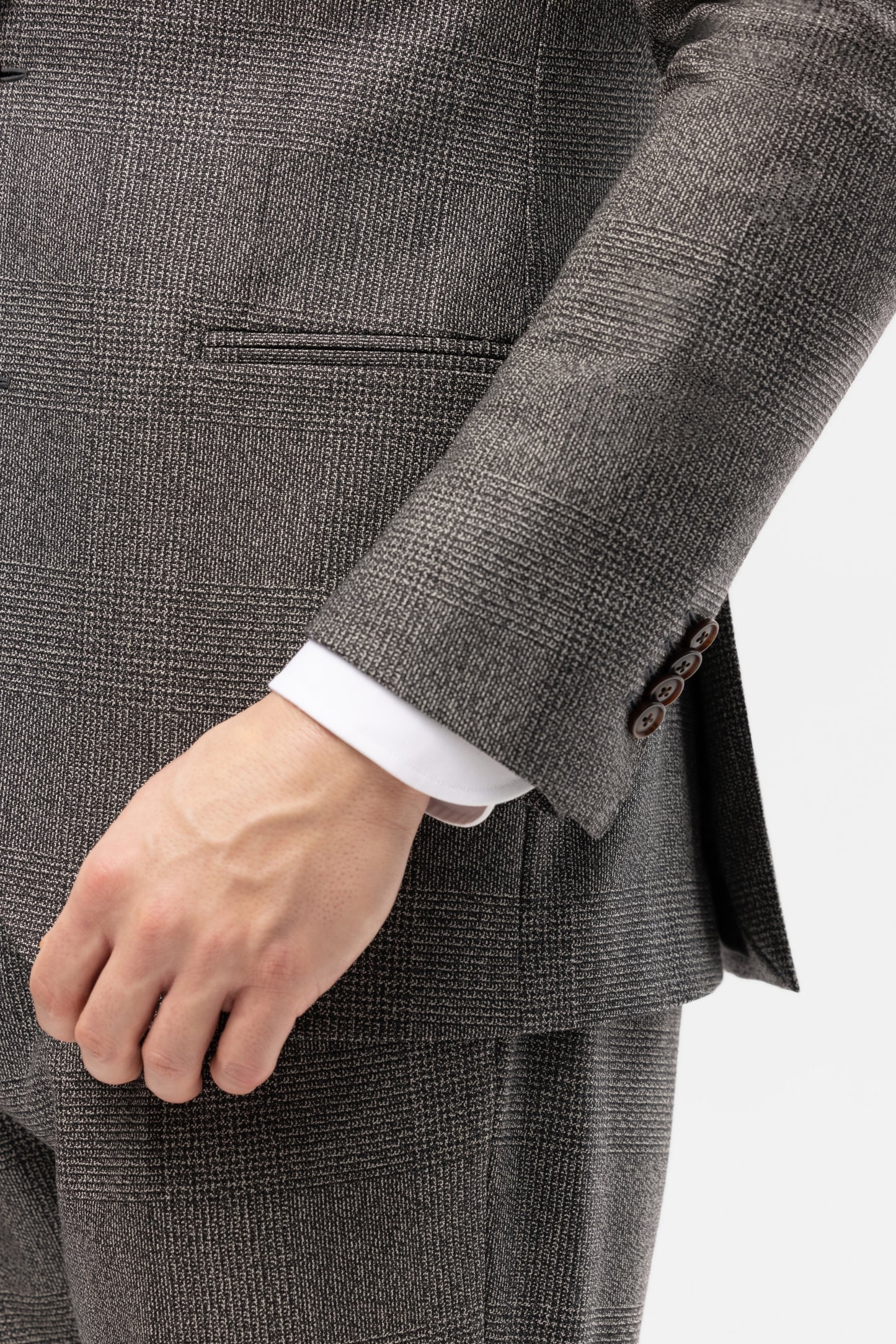 Szary garnitur z wełny w kratę Glencheck