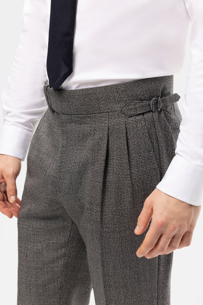 Szary garnitur z wełny w kratę Glencheck