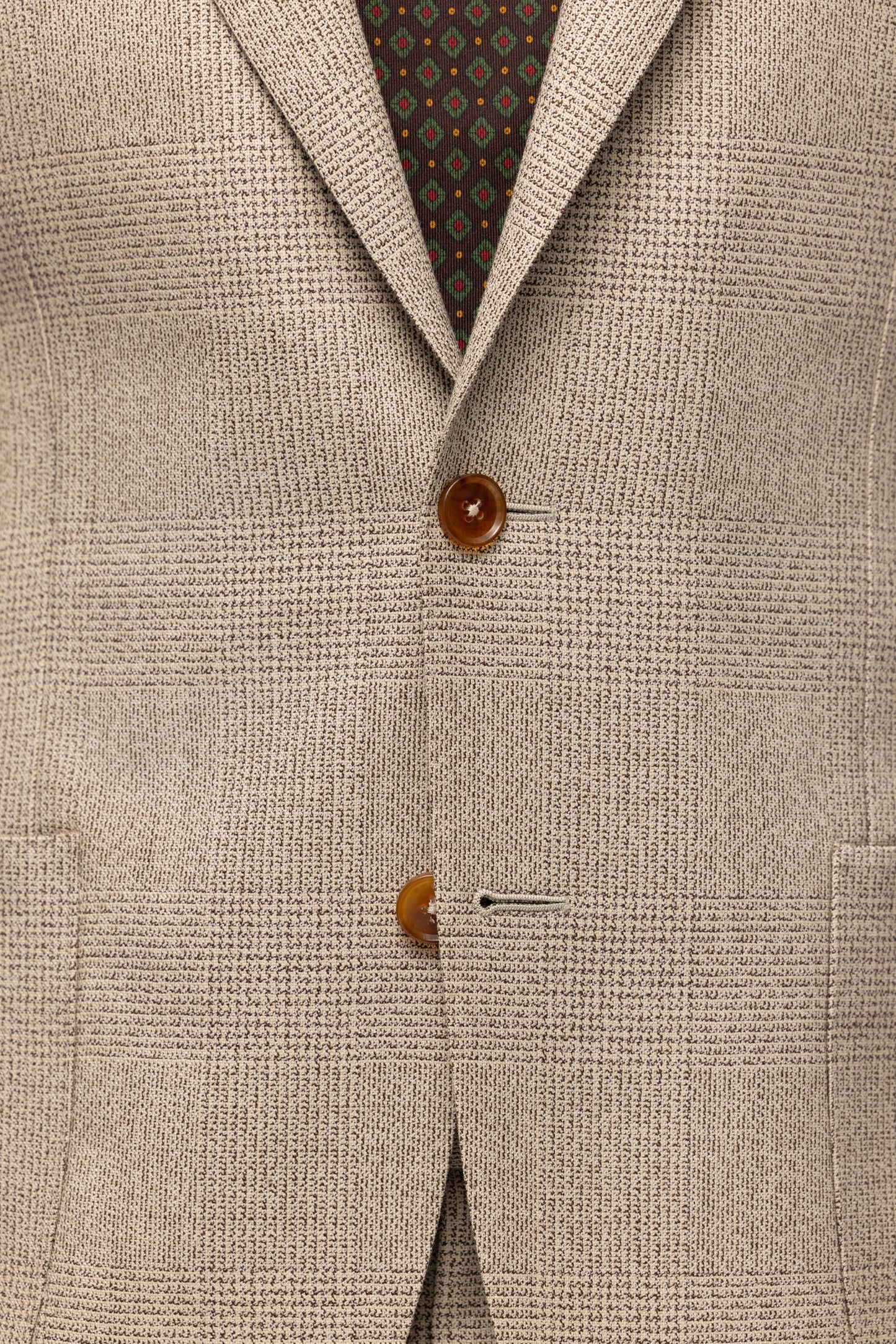 Beżowy garnitur z wełny w kratę Glencheck