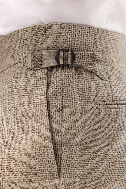 Beżowy garnitur z wełny w kratę Glencheck