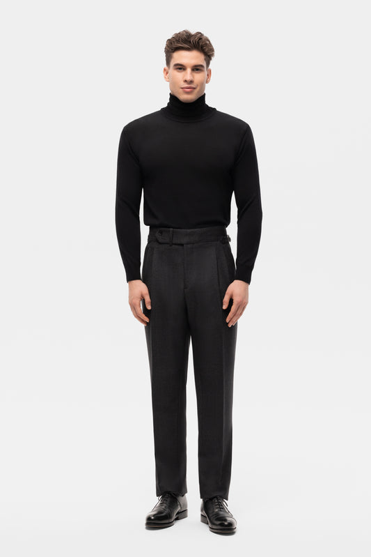 Charcoal single-pleated wool trousers