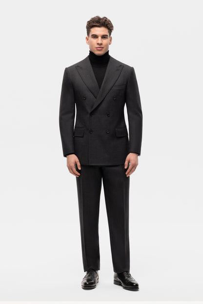 Grafitowy garnitur dwurzędowy z wełny