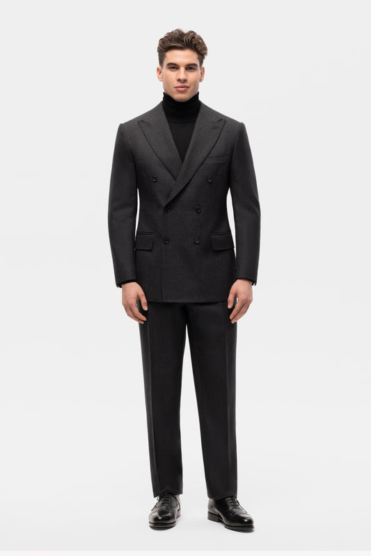 Grafitowy garnitur dwurzędowy z wełny