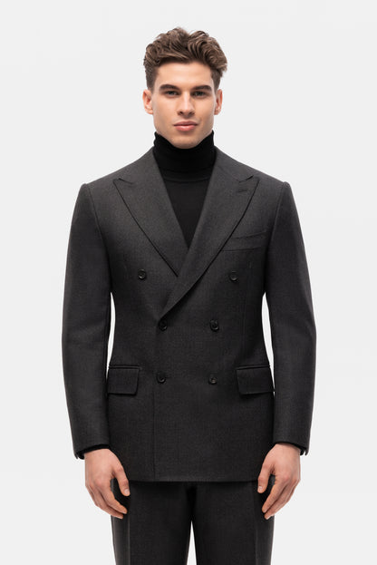 Grafitowy garnitur dwurzędowy z wełny